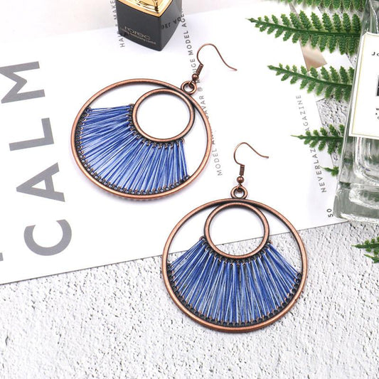 Hand-woven fashion big circle female bohemian hollow exaggeration Earrings Wholesale