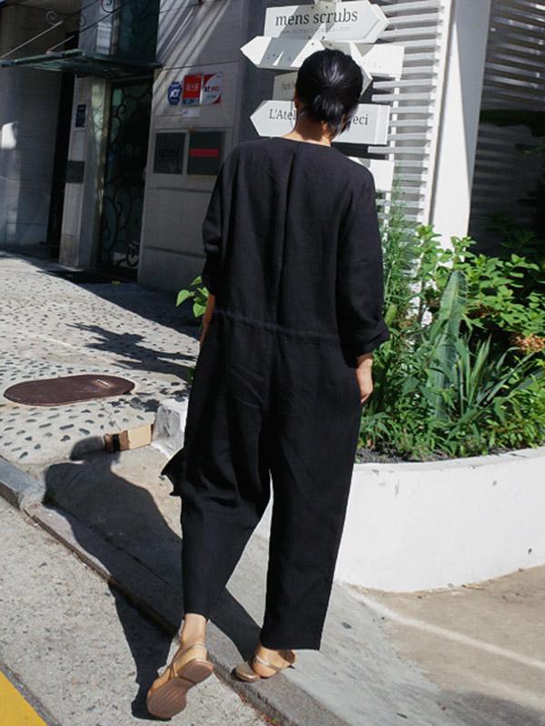 Casual Linen V-neck Jumpsuit