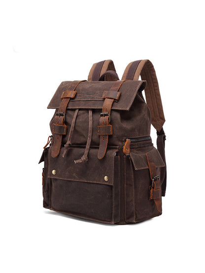 Waterproof Mad Horse leather Canvas shoulder bag Travel backpack