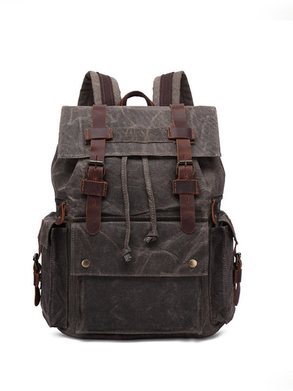 Waterproof Mad Horse leather Canvas shoulder bag Travel backpack