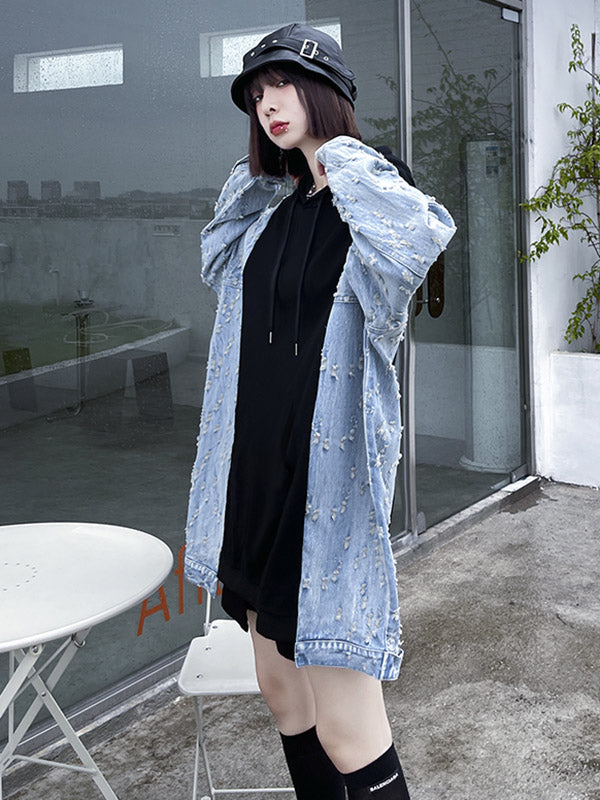 Original Stylish Loose Denim Split-Joint Hooded Long Sleeves Hoodies
