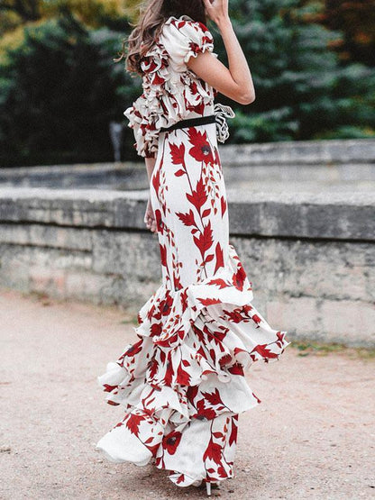 Single Shoulder Falbala Bodycon Tassels Maxi Dress