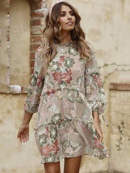 Retro Long Sleeves Floral Midi Dress
