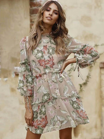 Retro Long Sleeves Floral Midi Dress