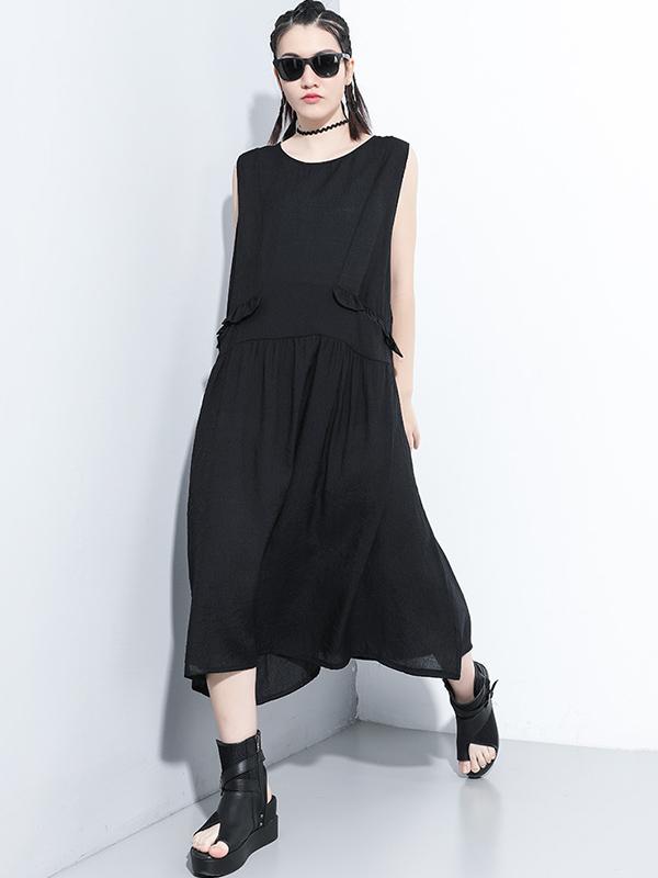 Original Solid Irregularity Sleeveless Dress