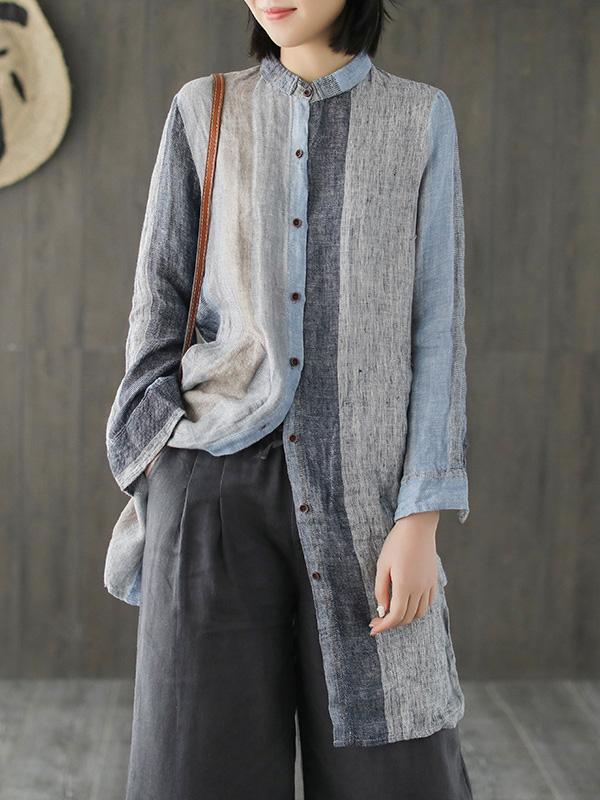 Ramie Cotton Loose Long Shirt Tops