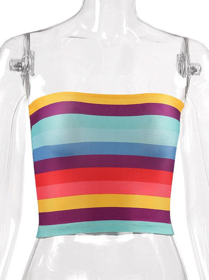 Rainbow Color Stripped Off Shoulder Tank