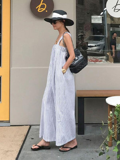 Casual Striped Wide-leg Jumpsuit