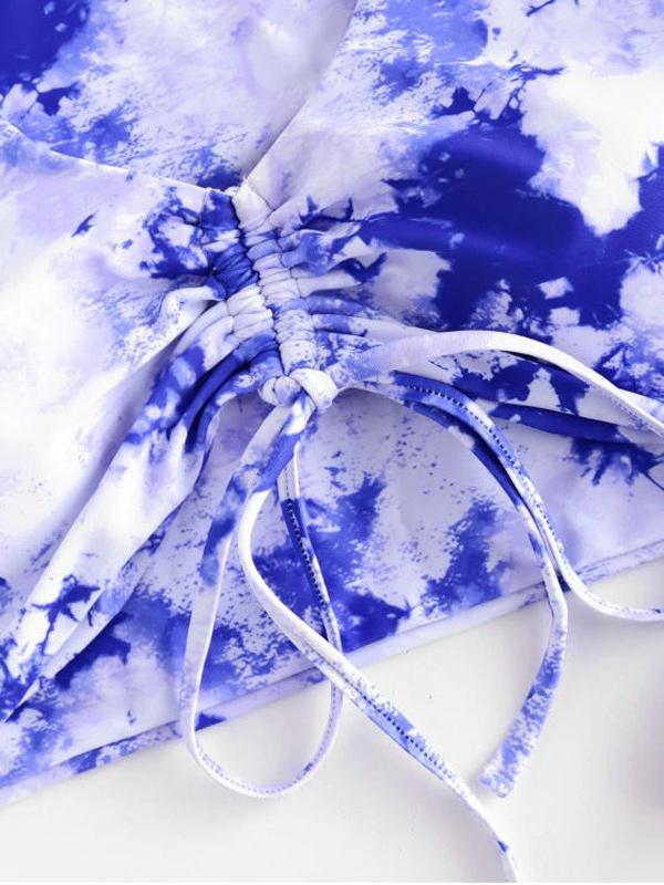 Tie-Dyed Short Sleeve & Triangle Three-Piece Split Bikini Swimsuit