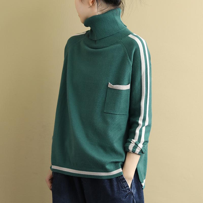 Buykud Striped Single Pocket Casual Comfortable Sweater