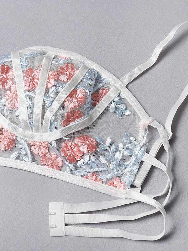 Embroidered See-Through Split Lingerie