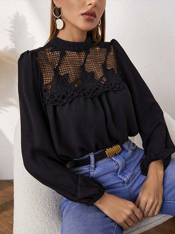 Original Mesh Hollow Split-Joint Pleated Solid Color T-Shirt Top