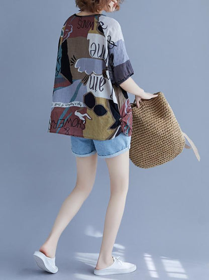 Vintage Printed Letter Round-neck T-Shirt