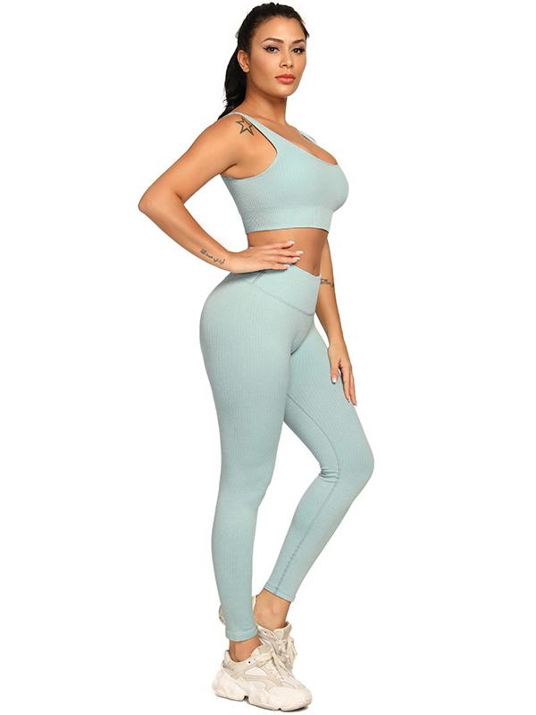 Solid Color High-Waisted Wrap Bra&Leggings Yoga Suits