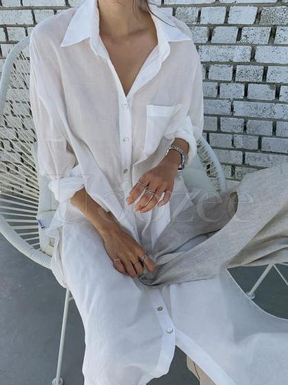 Loose Split-side Light White-shirt