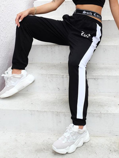 Ribbon Stitching High Waist Casual Athletic Pants