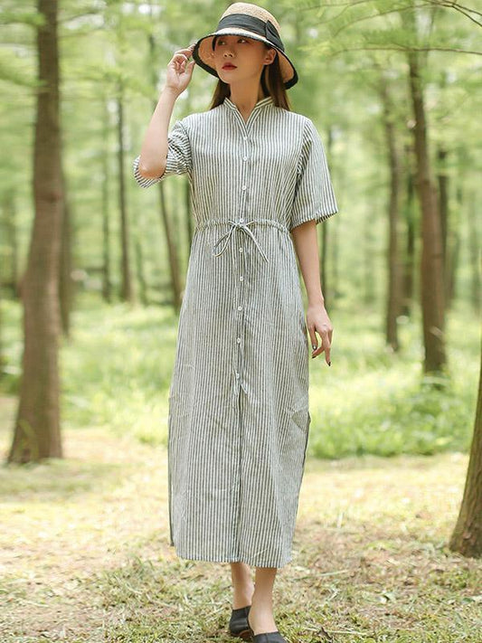 Artistic Retro Striped Shirt Dress