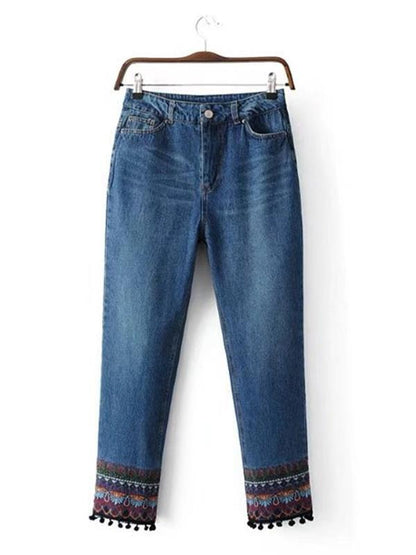 Embroidered Jean Pants Bottoms