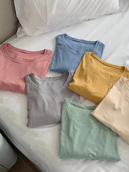 Casual Solid Color Short Sleeve Round-Neck Dress