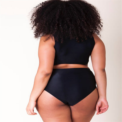 big size fat woman black and white flat color high waist BIKINI SWIMSUIT