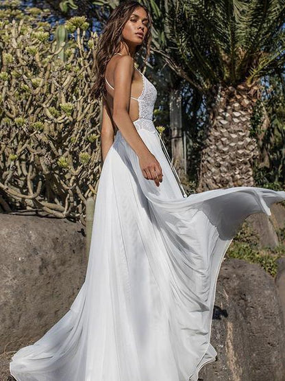 Lace V-neck Flared Backless Two Pieces Maxi Dress