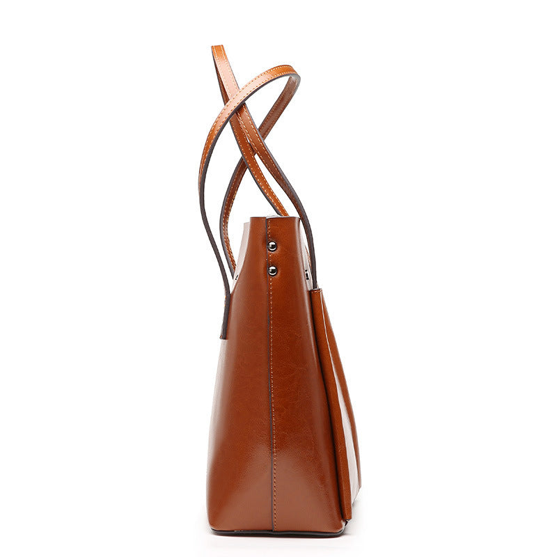Leather tote bag simple classic women's bag