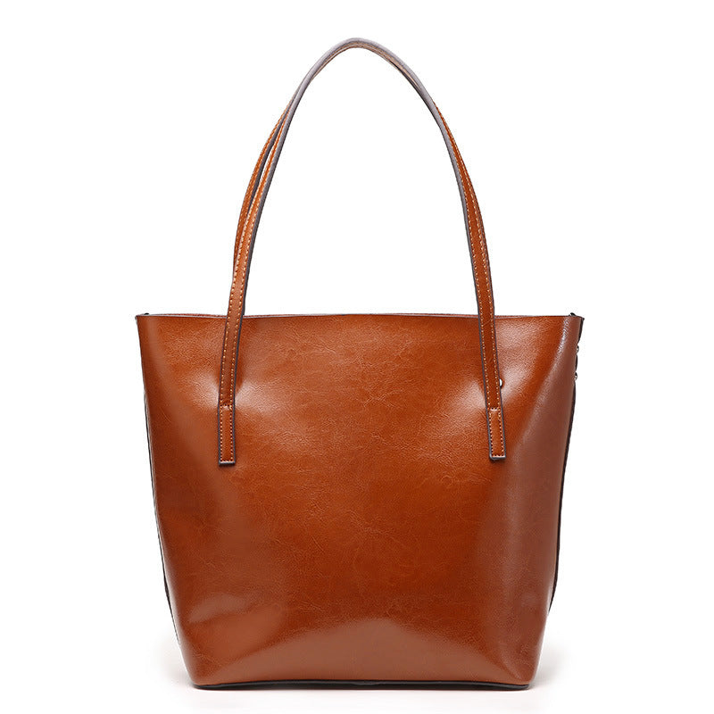 Leather tote bag simple classic women's bag