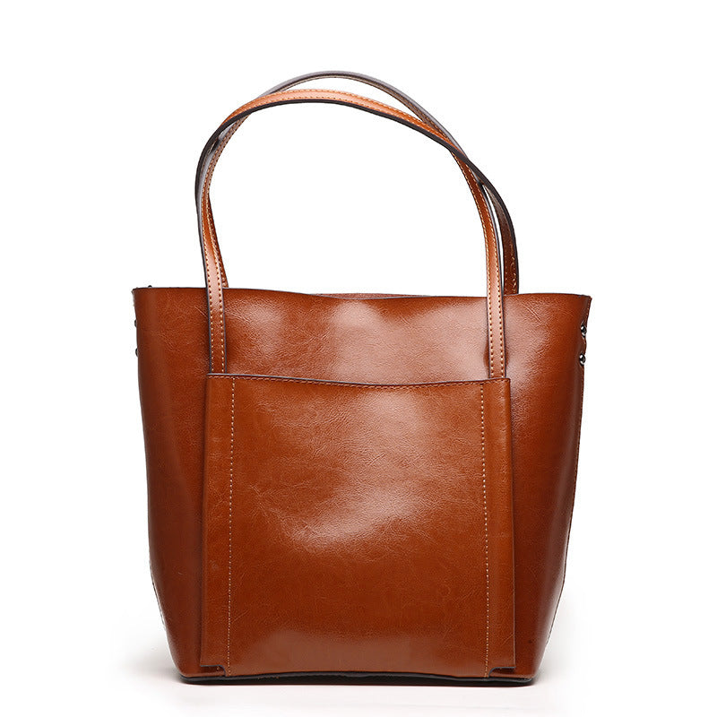 Leather tote bag simple classic women's bag