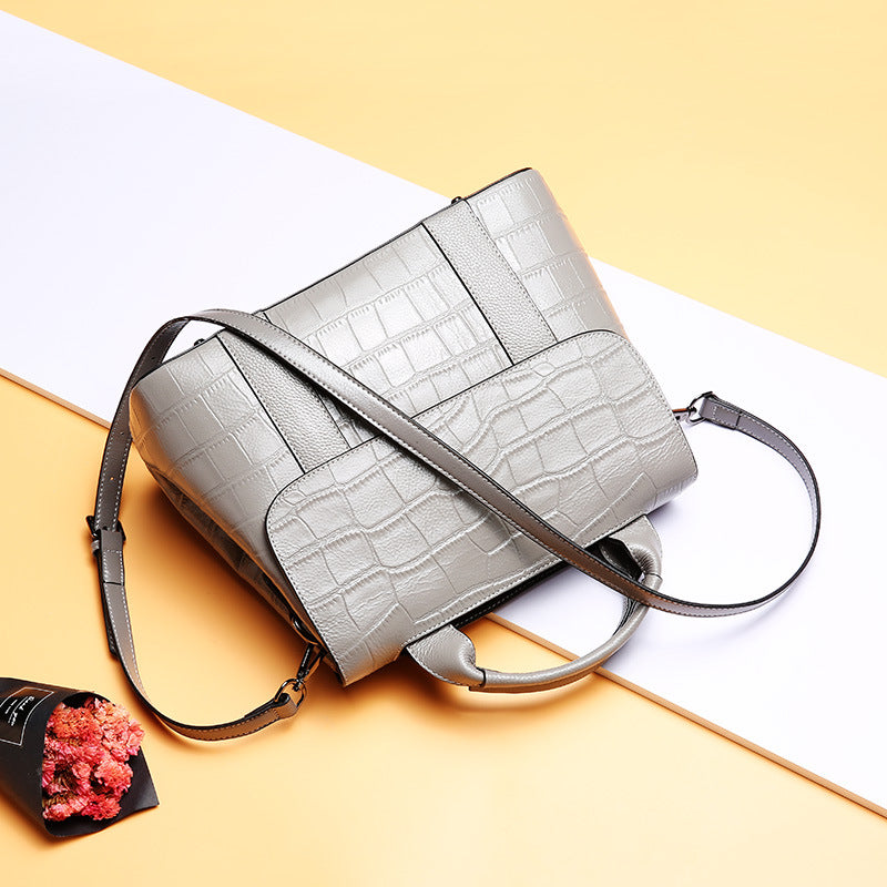 First layer cowhide stone pattern shoulder bag