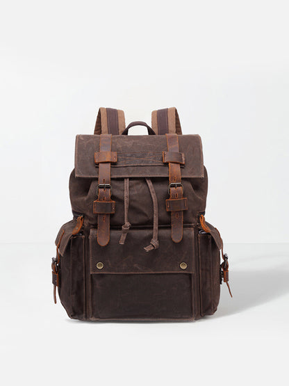 Waterproof Mad Horse leather Canvas shoulder bag Travel backpack