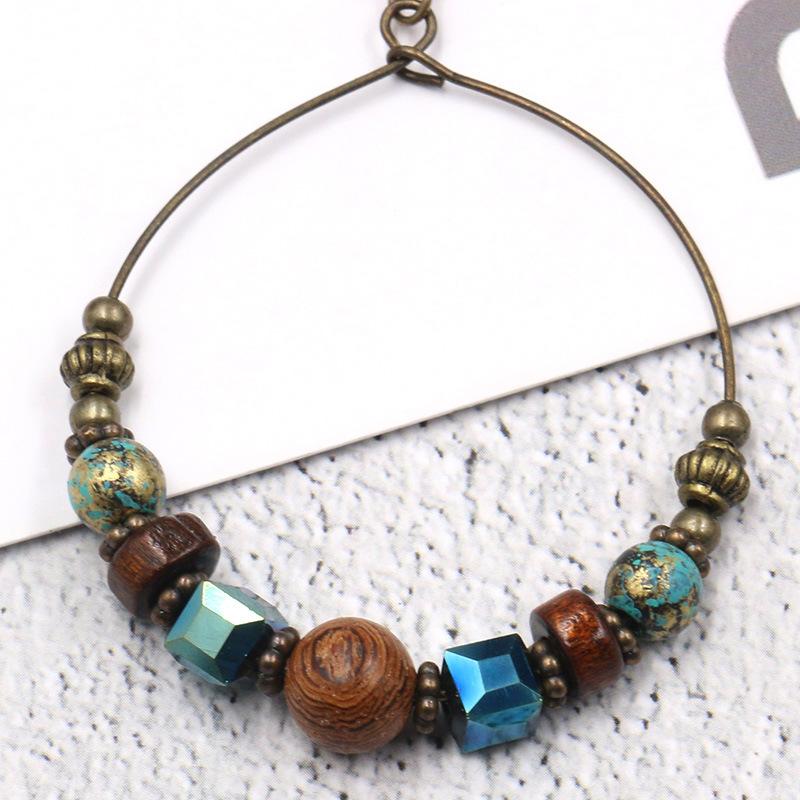 2 COLOR Big circle fashion round creative wooden beads turquoise earrings