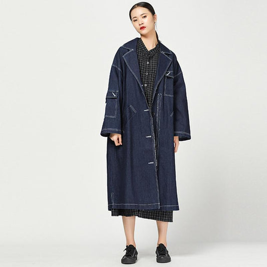 Fashion Autumn Vintage Solid Long Sleeve Denim Coat