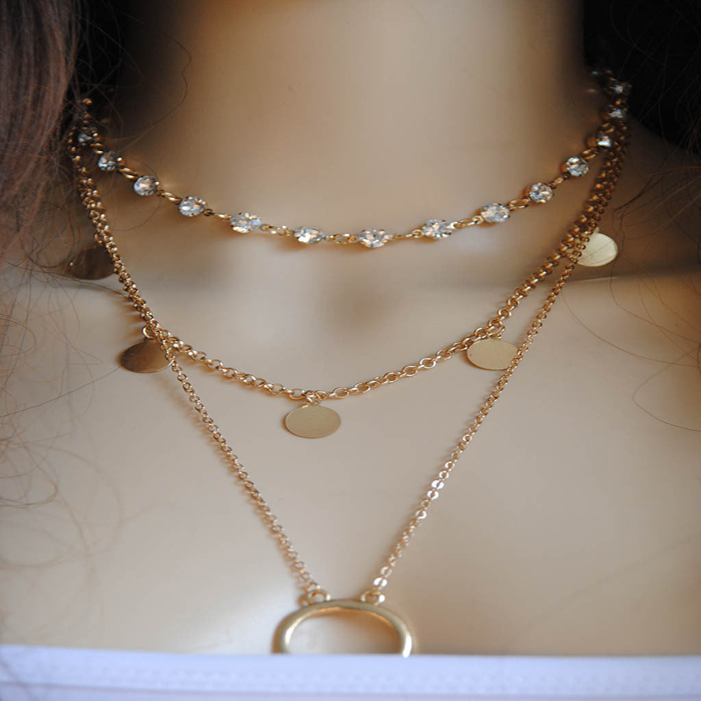 Rhinestone Sequin Moon Pendant Necklace