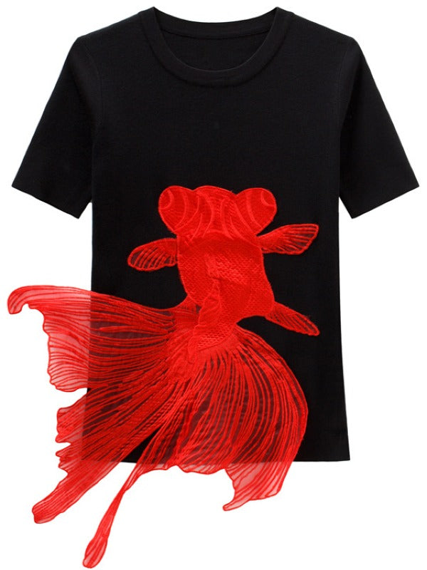 CASUAL FISH EMBROIDERED KNITTING T-SHIRTS