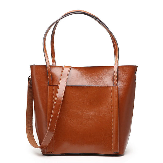 Leather tote bag simple classic women's bag