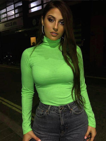 Fashion High-neck Long Sleeves Tee