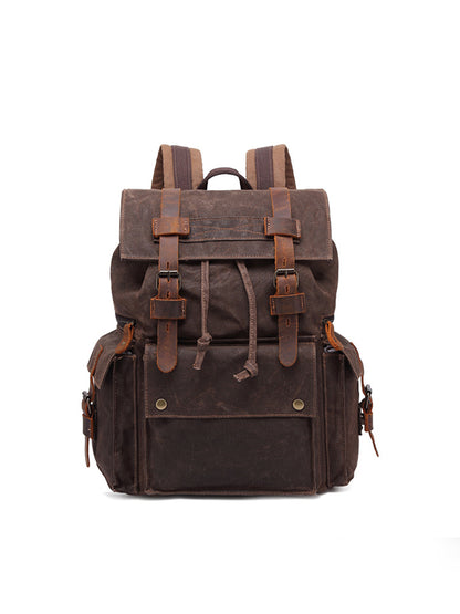 Waterproof Mad Horse leather Canvas shoulder bag Travel backpack