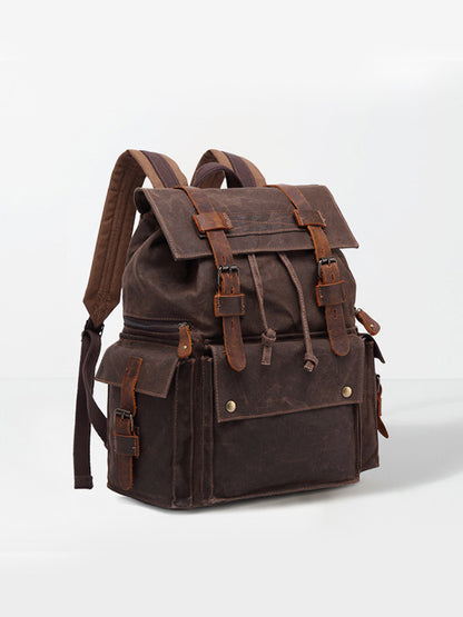 Waterproof Mad Horse leather Canvas shoulder bag Travel backpack