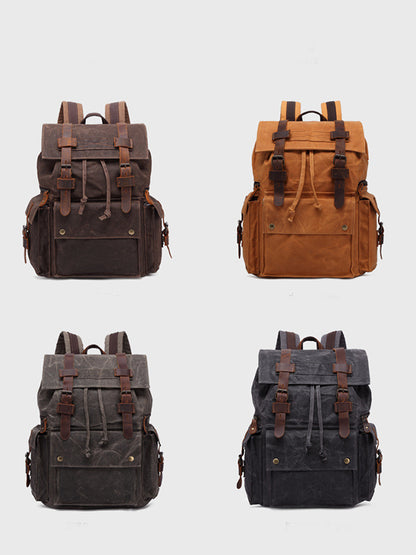 Waterproof Mad Horse leather Canvas shoulder bag Travel backpack