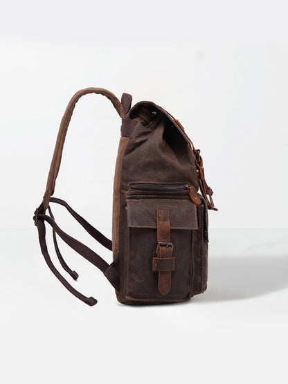 Waterproof Mad Horse leather Canvas shoulder bag Travel backpack