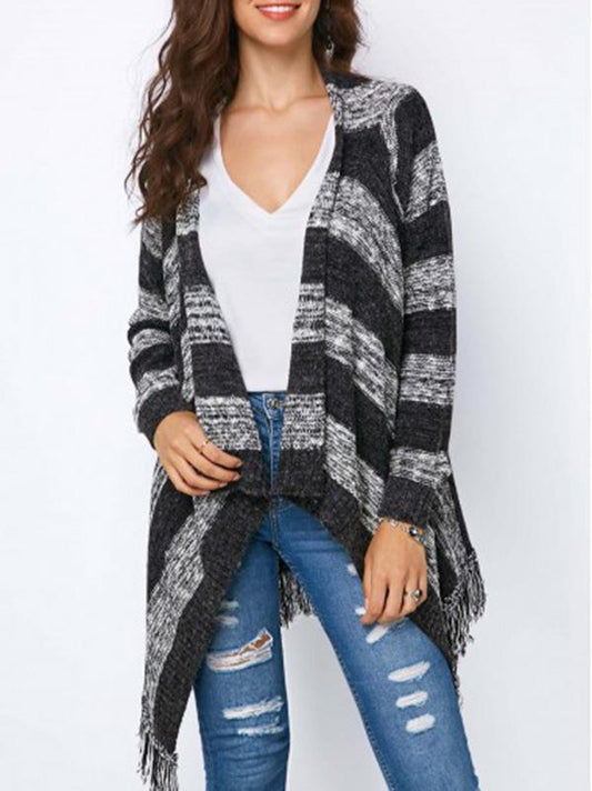 Fashion Knitting Tassels Striped Sweater