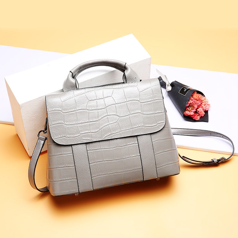 First layer cowhide stone pattern shoulder bag