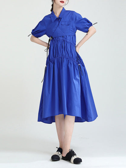 Casual Solid Color Asymmetric Pleated Split-Joint Midi Dress+Vest Tops Two Pieces Set