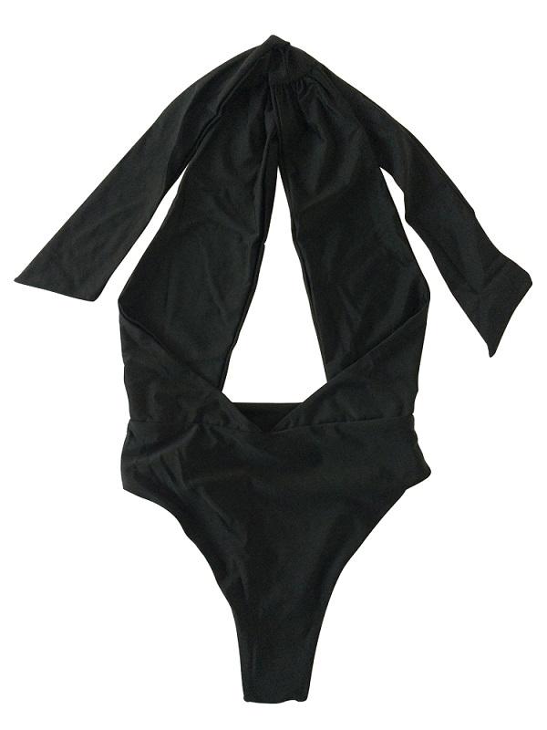 Solid Bandage Halter-Neck One-Piece Swimwear