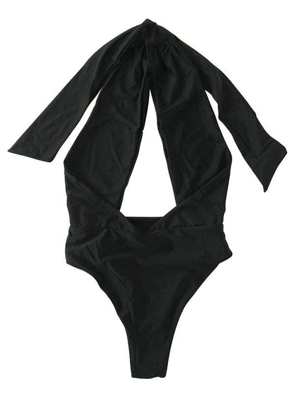 Solid Bandage Halter-Neck One-Piece Swimwear