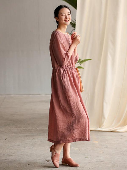 Loose Literary Ramie Cotton Long Dress