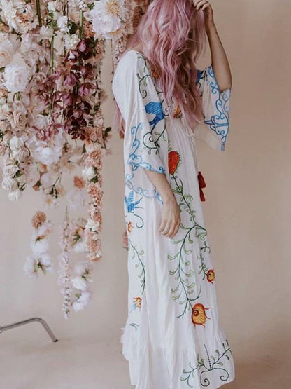 Bohemia Retro Embroidered Falbala Maxi Dress