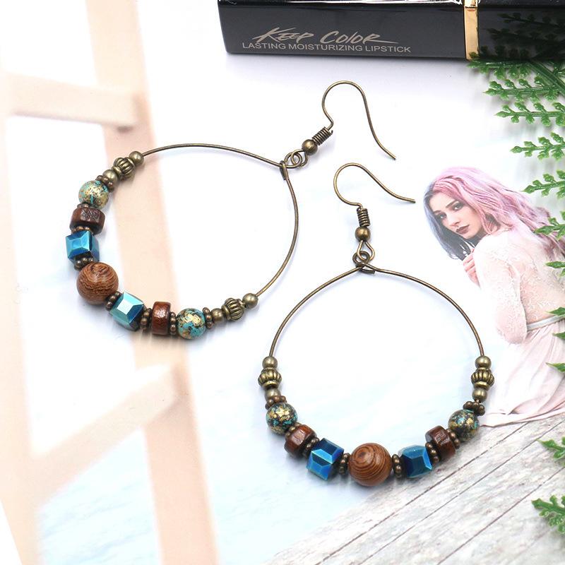 2 COLOR Big circle fashion round creative wooden beads turquoise earrings