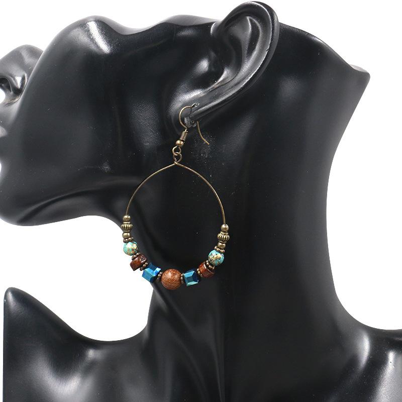 2 COLOR Big circle fashion round creative wooden beads turquoise earrings