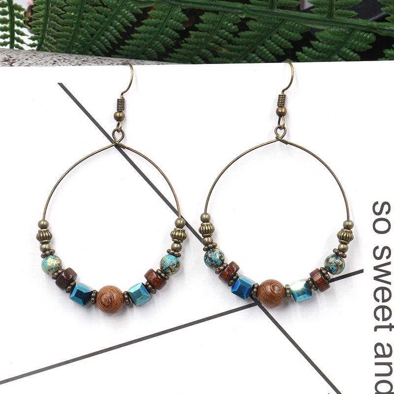 2 COLOR Big circle fashion round creative wooden beads turquoise earrings